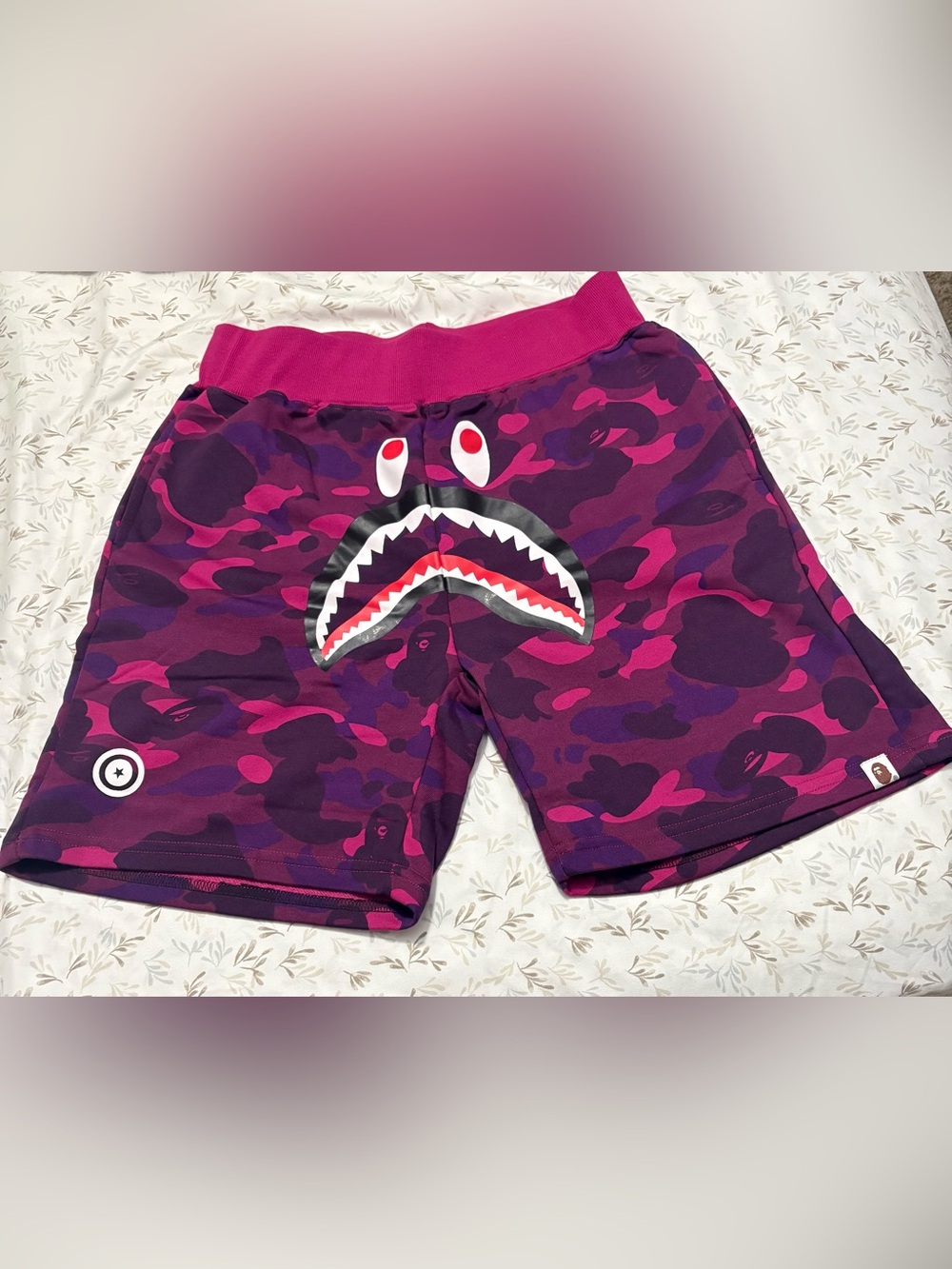 Bape Pink & Purple Camo Shark Swim Shorts